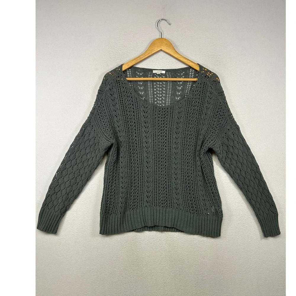 Boho Crochet Maurices Womens Medium Sage Green Open Knit Scoop Neck Sweater‎